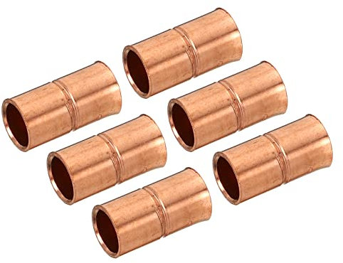 PATIKIL 1/4 Inch ID Straight Copper Coupling, 6 Pack Sweat End Welding Joint Pipe Fitting with Rolled Tube Stop for Water Air Conditioner Plumbing