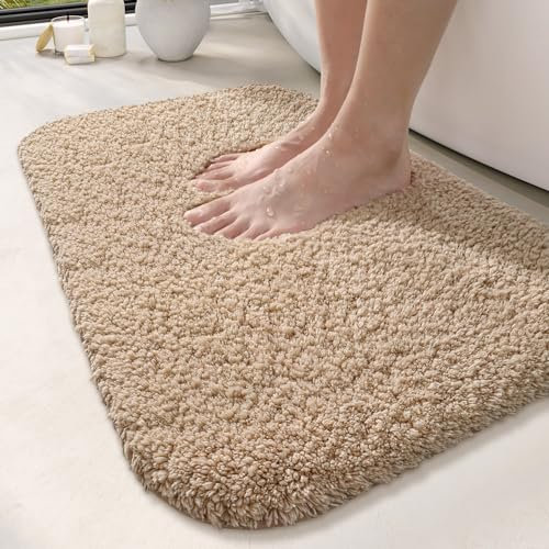 DEXI Badematte rutschfeste 60 x 90 cm, Badteppich Waschbar, Absorbierende weicher Badezimmerteppich, Mikrofaser Badvorleger für Dusche,Badewanne und Waschbecken, Beige