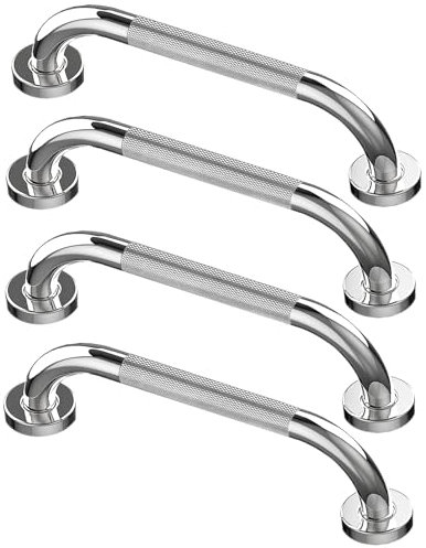 Howdah 4 Pack 30 CM Grab Rails for Bathroom and Shower Chrome, Shower Handles for Elderly Stainless Steel Non-Slip Bathroom Grab Rail Safety Handle for Kitchen Bedroom Bathtub, Shower, Steps, Indoor