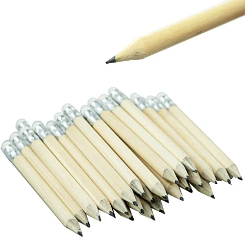 AMANDELIZABE 44 stycken miniblyertspennor, korta träpennor, bulk med suddgummi, halv penna, golf, blyertspenna för förskolebarn, småbarn, förskola, skola, hem, (10 cm)