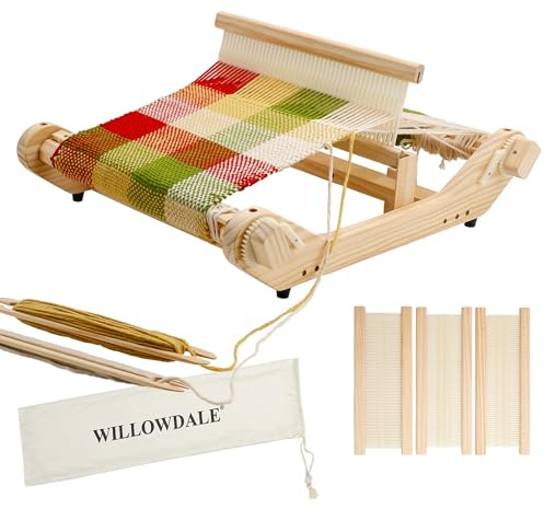 WILLOWDALE 12 Inches Weaving Loom Kit with Heddle Shed Stick, Wooden Multi-Craft Weaving Loom for Adults, Threads Warping Frame with Pegs and Yarn Stand, Weaving Frame Loom for Beginner
