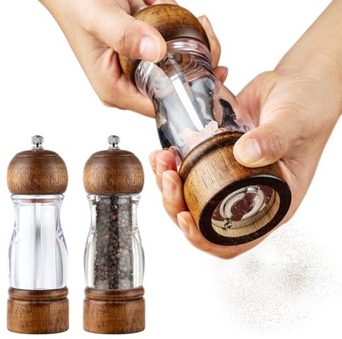 Salt and Pepper Grinders Set, Manual Wooden Pepper Shaker Set, Adjustable Coarseness Coarse Fine Salt Shakers, Wood Salt Mill Pepper Grinder, Spice Grinder 2 Pack