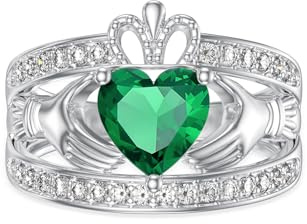 Luyona Claddagh Ring for Women 925 Sterling Silver Irish Claddagh Engagement Anniversary Wedding Promise Ring with Emerald Birthstone-7