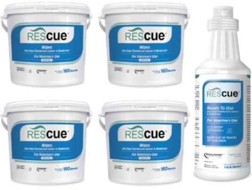 REScue Bucket Wipes 4 Pack & RTU 32oz Disinfectant – Disinfectant Cleaner for Vet Use, Designed to Clean Kennels, Litter Boxes & More
