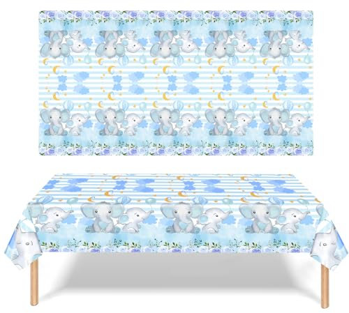 MORAINJAY Tovaglia per feste per bambini, motivo elefante blu, 180 x 220 cm, tovaglia colorata a tema elefante, decorazione per la tavola per baby shower, feste di compleanno