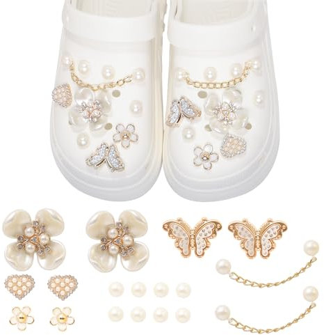 LUBOXIN 22 Stück Schuh Charms, Süße Bling Schmetterling Blume und Perle Schuh Anstecke Set, DIY Schuhdekoration mit Strass, Schuh Anstecke Schuh Dekoration Zubehör für Mädchen Frauen Kinder