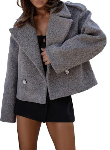 Generisch Veste d'hiver courte pour femme - Manteau d'hiver chaud en laine mélangée - Élégante veste blazer d'hiver - Couleur unie - Manteau court décontracté - Veste de costume - Manteau d'hiver