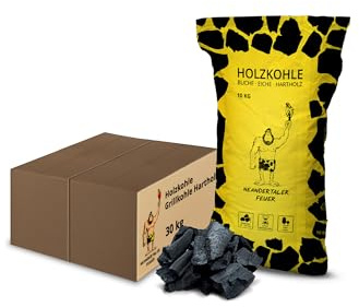 Neandertaler Feuer Holzkohle Grillkohle Buche - Charcoal BBQ 2 x 30 kg Kohle für Grill Smoker Kamin | Grillholzkohle aus Laubholz Buchenholzkohle 60 kg | Restaurant Qualität