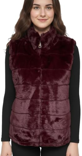 Van Der Rich ® - Manteau Col Debout Sans Manches en fausse Fourrure Gilet Court Deux Poches Latérales - Femme