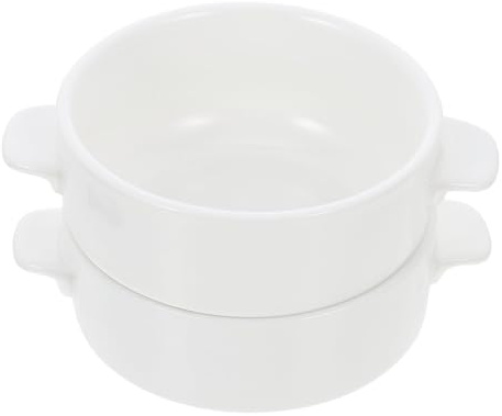 Beaupretty Set 2 Ciotole per Zuppa con Manici in Ceramica Bianco Sfumato, Scodelle per Cereali e Noodles, Utensili da Cucina per Casa, Ristorante e Hotel