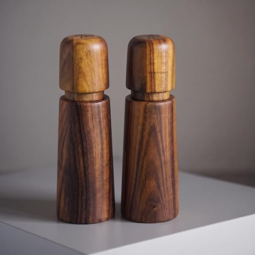 Acacia Wood Salt and Pepper Grinder Set - 6.5 Inch Manual