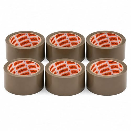 NIKOFFICE Nastro Adesivo Imballaggio Avana 50mm x 66m - 6 Rotoli Resistenti per Spedizioni Scatole e Traslochi