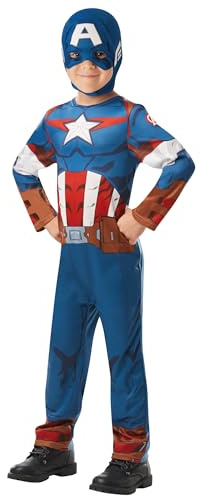 RUBIE'S Avengers Officiel - Déguisement Classique Captain America Enfant - Taille M - 5-6 ans - 105 à 116 cm - Costume Combinaison Bleue et Rouge et Cagoule - Pour Halloween, Carnaval