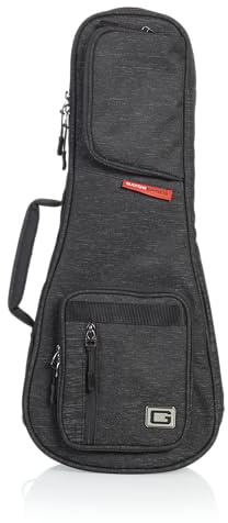 Gator Cases Transit Series GT-UKE-SOP-BLK, leichte Sopran-Ukulelen-Gigbag mit Rucksackgurten und gummiertem Boden, außen anthrazitschwarz