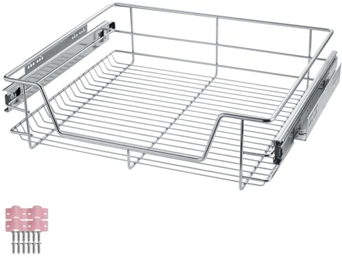 tectake® Tiroir coulissant Cuisine, 60 cm, Organisateur placard, Tiroir/Panier télescopique en acier, Rangement Cuisine, Dressing, Chambre, Garde manger, Bureau, Rangement sous evier