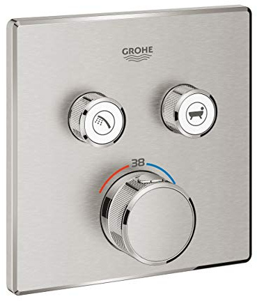 GROHE Grohtherm SmartControl | Brause-& Duschsysteme - Thermostat mit 2 Absperrventilen | Fertigmontageset für Rapido SmartBox | supersteel | 29124DC0
