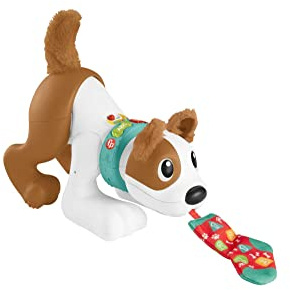 Fisher-Price 123 Crawl With Me Puppy, electronic dog infant crawling toy with music and Smart Stages learning content for infants and toddlers