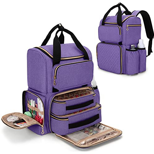 Luxja Organizer Smalti per Unghie (Versione Zaino) per 70 Bottiglie e una Lampada per Unghie, Custodia Porta Smalti per Unghie con 2 Sacchetti Rimovibili, Borsa Organizer per Smalti, Viola
