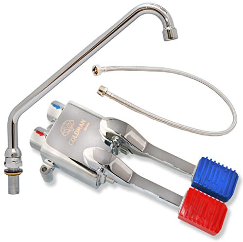 GOLDMAN SERVICE Set de robinet à pédale double mélangeur pour éviers industriels hôtellerie - Bec haut vertical rotatif - Tuyau de plomberie