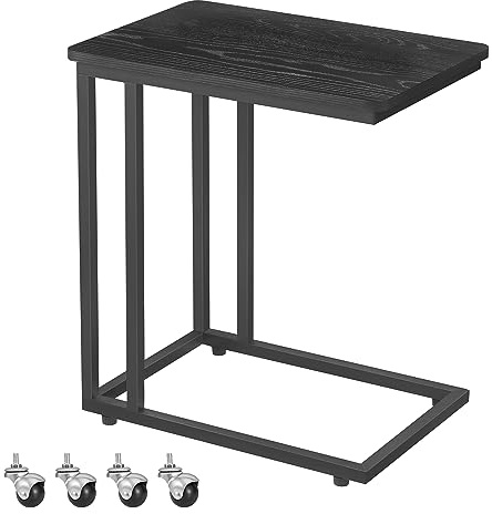 VASAGLE Table d’Appoint, Bout de Canapé, Table Mobile, avec Cadre en Acier et roulettes, Montage Facile, Style Moderne, pour Salon, Chambre, Balcon, Noir Boisé LNT050B56