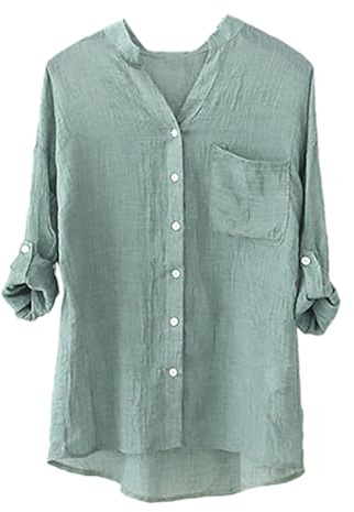 Linneskjorta damer stora storlekar – tunika damer långärmad bomull, enfärgad blus linneblus långärmad stora storlekar skjortblus, blusklänning linne elegant lång blus, blusskjorta damblusar