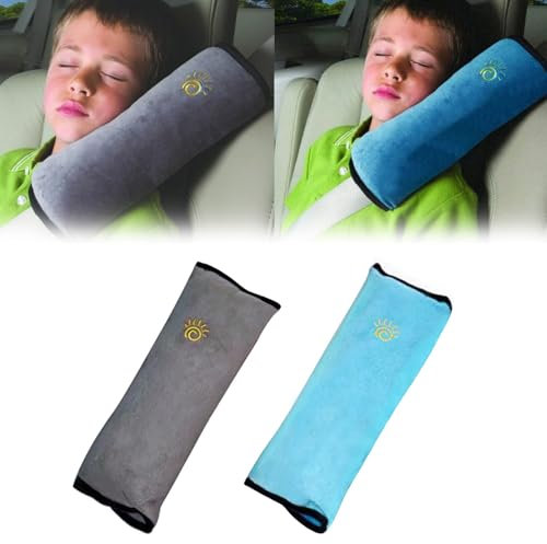Zueyen 2 Stück Gurtschoner kinder auto, Autogurt polster,Removable Car Belt Cushion, geeignet für den Einsatz beim Ausgehen und Reisen sowie beim Schlafen von Kindern (Blau + Grau)