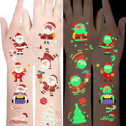 Luminous Natale Tatuaggi Temporanei per Bambini 240 Pezzi Tatuaggi di Natale per Ragazzi e Ragazze Adesivi Natale Festa di Natale Bomboniere per Bambini Regali 16 Foglie