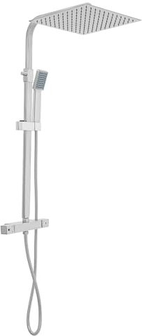 Donened - Système de douche avec thermostat et chrome, robinet de douche complet avec douche à effet pluie 32 x 30 cm, 2 types de jet, set de douche à effet pluie