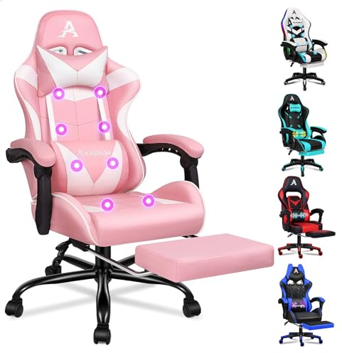 ALFORDSON Gaming-stol Gamer 8-punktsmassage, ergonomisk kontorsstol, Rosa