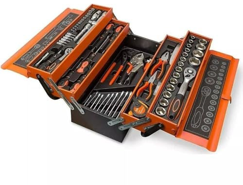 SET CASSETTA ATTREZZI VALIGETTA 5 SCOMPARTI 85 PZ UTENSILI CHIAVI PINZE BOX