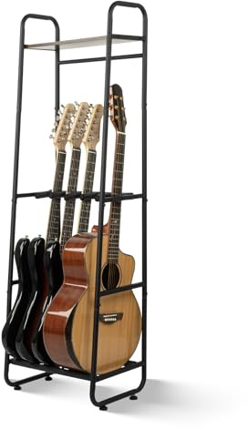 STRICH Guitar Rack, Multiple Guitar Stand for Acoustic, Electric Guitar, Bass, Guitar Display Holder with Top Storage Shelf for Guitar Amp Accessories, for Home Music Studio Band Stage (SMT-50)