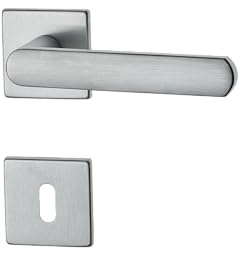 Ghidini Maniglia per porte interne NION, zama, in diverse finiture, con rosetta quadtata 50x50x5 mm e bocchetta foto CHIAVE, adatta per porte con spessore di 38-42mm (ZCS)