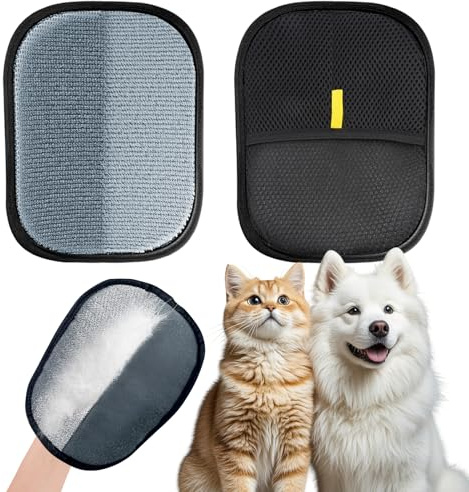 2 Piezas Double Sided Pet Deshedding Glove,Quita Pelos Mascota Electrostáticos Automáticos Guante Quitapelos Mascotas,Guante Quita Pelo Gato, Reusable Quita Pelos Mascota para Ropa, Sofás, Alfombras