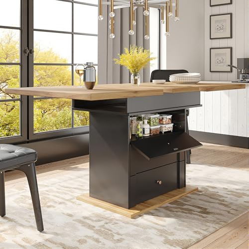 A ALFRESCOOL Esstisch Teleskoptisch, Klappbarer Küchentisch für 4-6 Personen, Ausziehbarer, Platzsparender, für Küche und Wohnzimmer, Minimalistisches Schranktür-Design, 110-140×80cm (Schwarz)