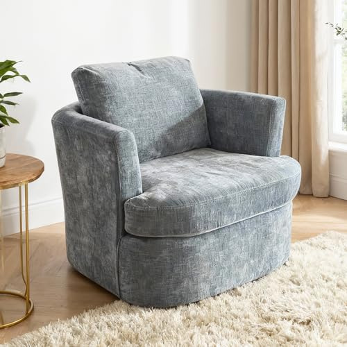 BonVache Fauteuil Tournant, Fauteuil en Chenille, Chaise de Détente Pivotante à 360°, avec Dossier en Forme de U et Assise Rembourrée, Convient pour Le Salon, la Chambre et Le Bureau, Bleu