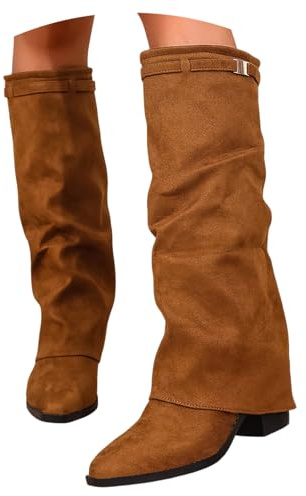 NaLatia Bottines 2025 pour Femme mi-Mollet - Bottes Femme - Boucle Tendance - Bout Pointu - Bottes Hautes au Genou - Bottines Confortables avec Talon pour l'hiver - Chaussettes décontractées