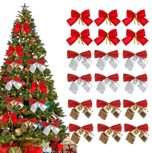 OIXEYA 36 pcs Lazos Grandes para Árbol de Navidad Rojos, Navidad Adornos Navideños Decoración Regalos Casa