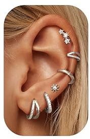 Dochais 6 Pares Pendientes Mujer Piercing Oreja Acero Quirurgico Pendientes Dorados Pendientes Aro Plata Piercing Helix Tragus Cartílago Múltiples Piercings Hipoalergenicos para Mujer Hombre D