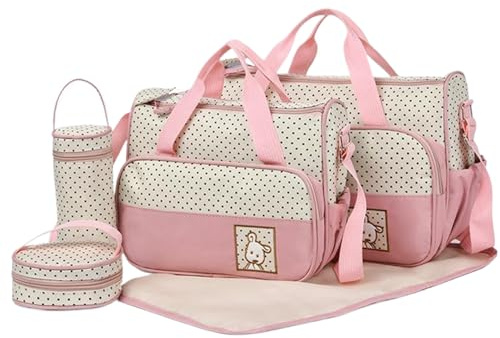 Bolsas de pañales para bebé niño 5 unids/set bolsa de pañales multifuncional a prueba de agua y polvo con dos bolsos, bolsa para biberones, almuerzo pequeño y tapete, bebé portátil para padres, decor