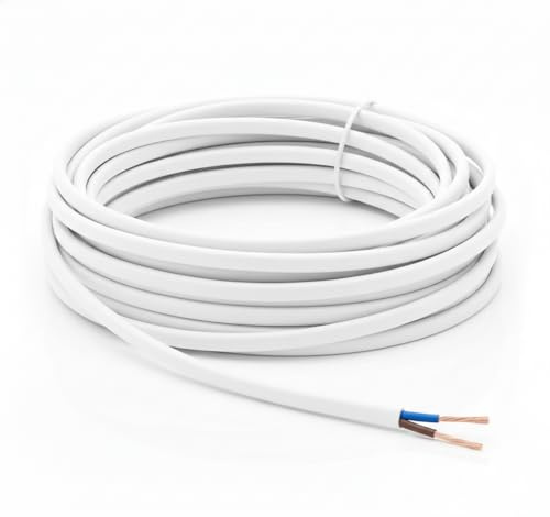 LampStation 2192Y 2 Core Flat Flex Cable 0.5mm White Lamp Wire 3 Metres | BASEC approved H03VVH2-F, PVC sheathed stranded copper, 240V 3 Amp, for table lighting, pendants and light appliances