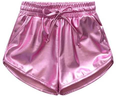Generisch Pantalon d'entraînement d'été pour enfants (garçons et filles), pantalon de danse en cuir, pantalon trois-quarts, short de danse moderne, taille recommandée (110-150 cm)., Rose, 130