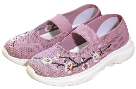 Sandalias bordadas para mujer con caña plana para primavera y zapatos informales transpirables, versátiles, pies anchos para mujer, morado, 36 EU