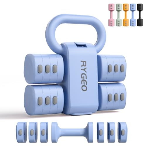 RYGEO 2-i-1 justerbart hantelset för kvinnor – 4 nivåer kettlebells (2,2 pund till 12,1 pund) – hemmaträningsutrustning för hemmet – fitnesshantlar