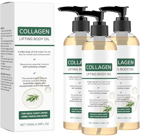Collagen Lifting Body Oil, Hydrating Collagen Oils with Rosemary Firming Body Oil for Body & After Shower, Moisturizing Serum for Neck Chest Upper Arms Thighs Hip (3 PCS)