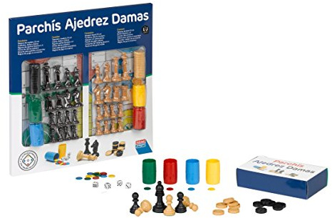 Falomir - Tablero de Parchís, Ajedrez y Damas con Accesorios | Juegos de Mesa clásicos | para Dos Jugadores | Apto para Todas Las Edades