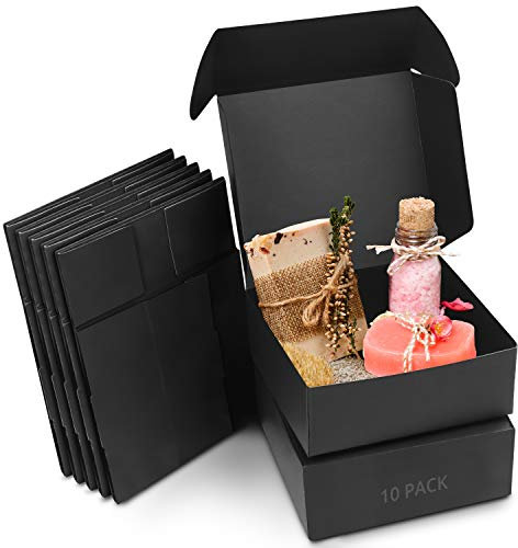 Kurtzy Karton Geschenkboxen Schwarz (10 Stk) – Schachteln 12 x 12 x 5cm Pappschachteln mit Deckel – Kraftpapier Geschenk Box zum Selber Aufbauen für Geschenke, Hochzeit, Party, Weihnachten