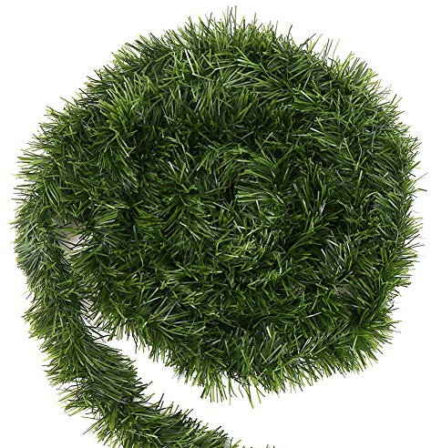VEYLIN Green Christmas Tinsel Garland Decoration, 50 Feet/15.5 Meters Artificial Xmas Garland Stem for Holiday Outdoor Indoor Supplies