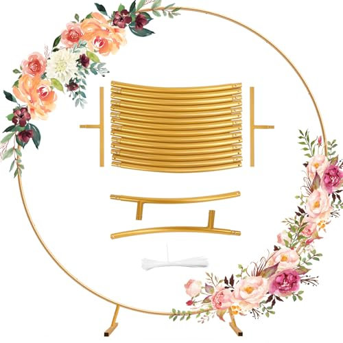 PlusFive Kit per arco rotondo in metallo da 2.2 m, supporto per arco a forma di palloncino, con cerchio dorato: piante rampicanti da giardino, feste di nascita, decorazioni per feste