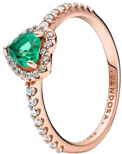 PANDORA ROSE Timeless Ring funkelndes Herz 14k rosévergoldet, grün Kristall, Zirkonia 188421C03 56
