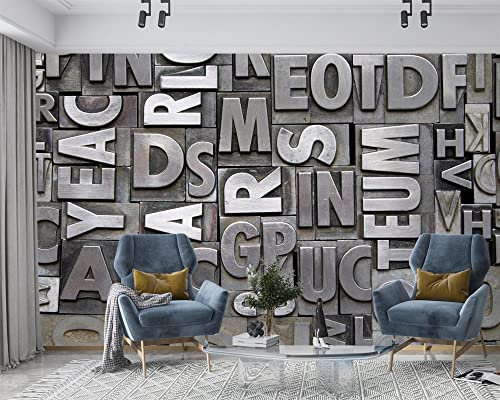 XAONUO Moda Papel Pintado No Tejido Personalizado 3D - Gris Metal Letras 400X280Cm - Fotográfico Papel Tapiz Con Efecto 3D Decoración De Papel Tapiz Fondo De Pared De Tv